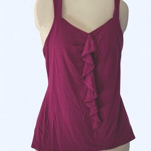 White House Black Market Fuchsia Ruffle Tank Top M